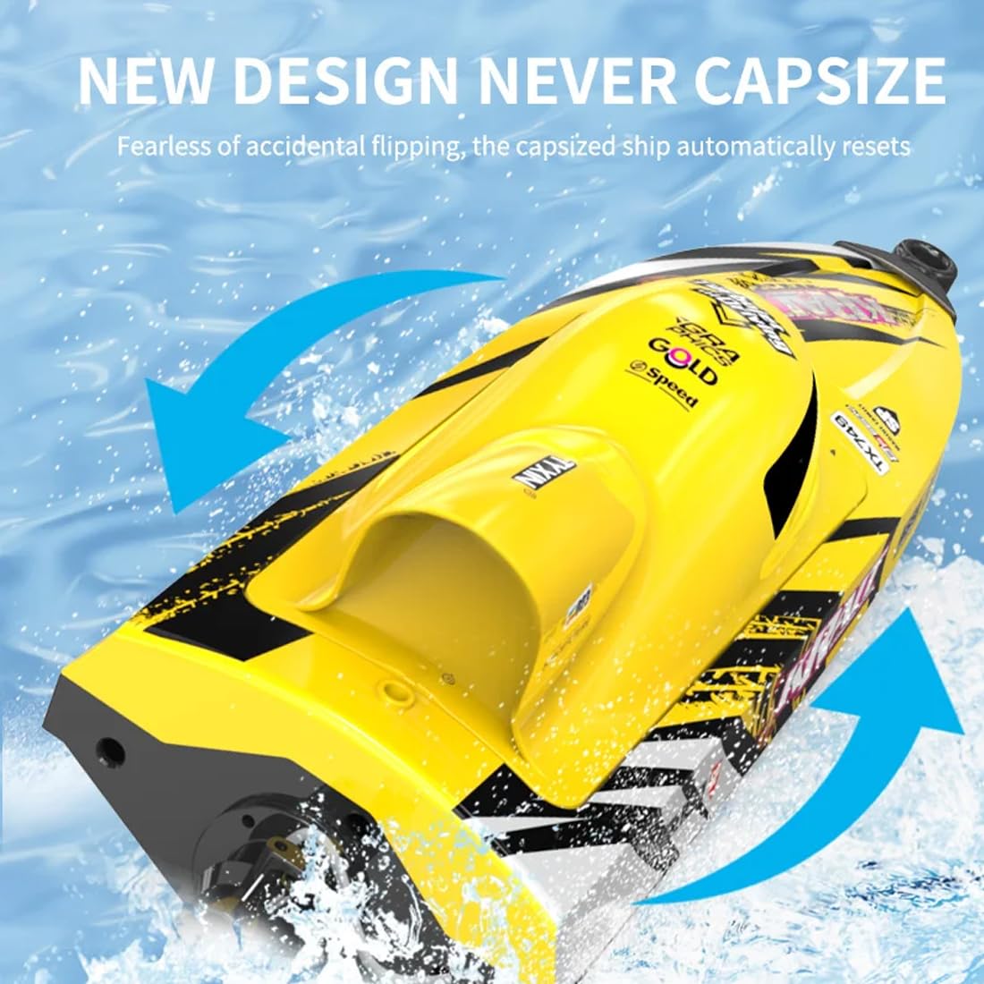 Hochgeschwindigkeits-RC Rennboot für Pool & See, 2,4GHz Brushless Wasserdichtes Elektrisches Speedboot mit Anti-Kenter Turbo-Jet-Wasserfahrzeug & Sicherheitsalarm, Sommer-Wasserspielzeug Geschenk
