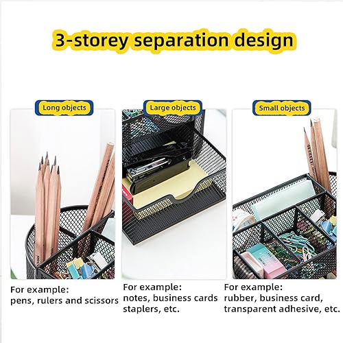 Miniatura 9 de Organizador de escritorio de malla, suministros de oficina, multifuncional, con 8 compartimentos y 1 cajón para oficina, hogar, escuela, aula