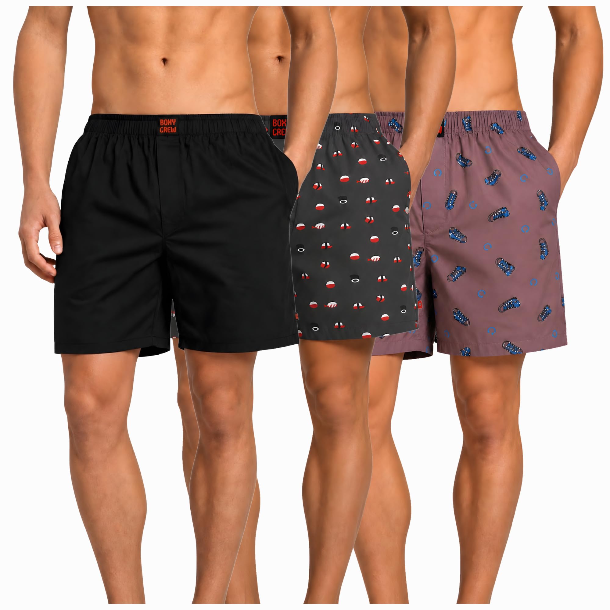 Men's 100% Cotton Boxer Shorts Pack of 3, Black, Charcoal & Mauve | Woven Boxers with Side Pockets, No-Marks Elastic Waistband, Breathable Relaxed Fit | Style 001-012-015-picture-43