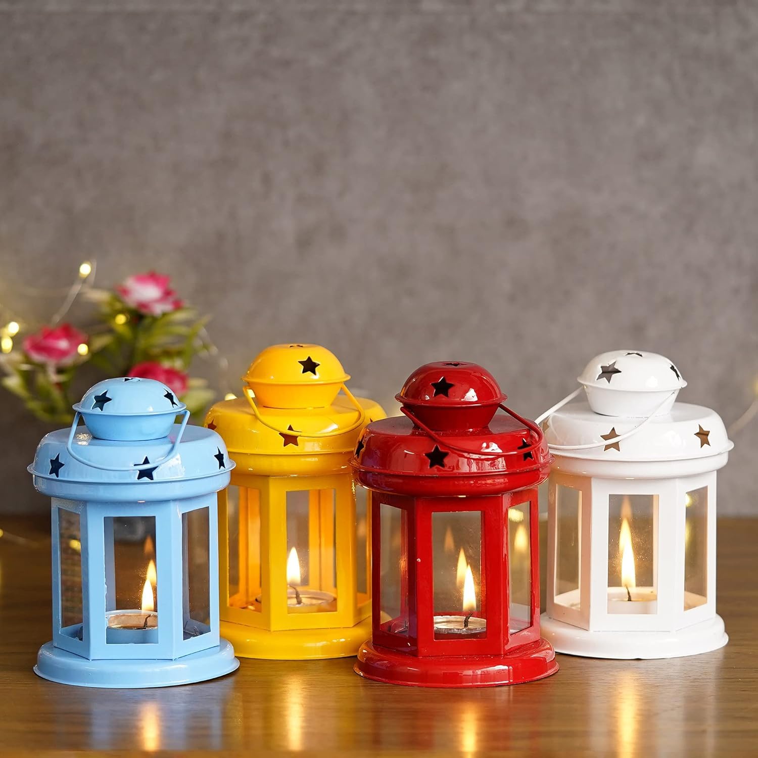 LE'SIJA DECORATIONS Set of 4 Hanging Lantern Tealight Candle Holder for Table Home Decoration Hanging Lantern Tealight Candle Holder - Cup Candle Holder Set (Multicolor, Pack of 4)-image-45