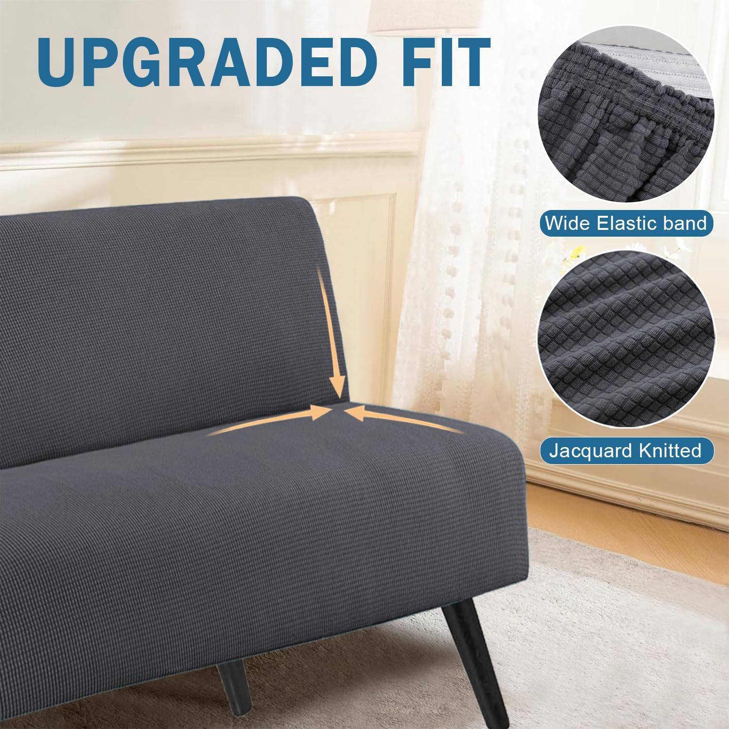 Water Repellent Armless Futon Cover Sofa Bed Slipcover, Stretch Full Queen Size Mattress Cover Foldable Sofa Bed Loveseat Slipcover Machine Washable (Futon, Grey)