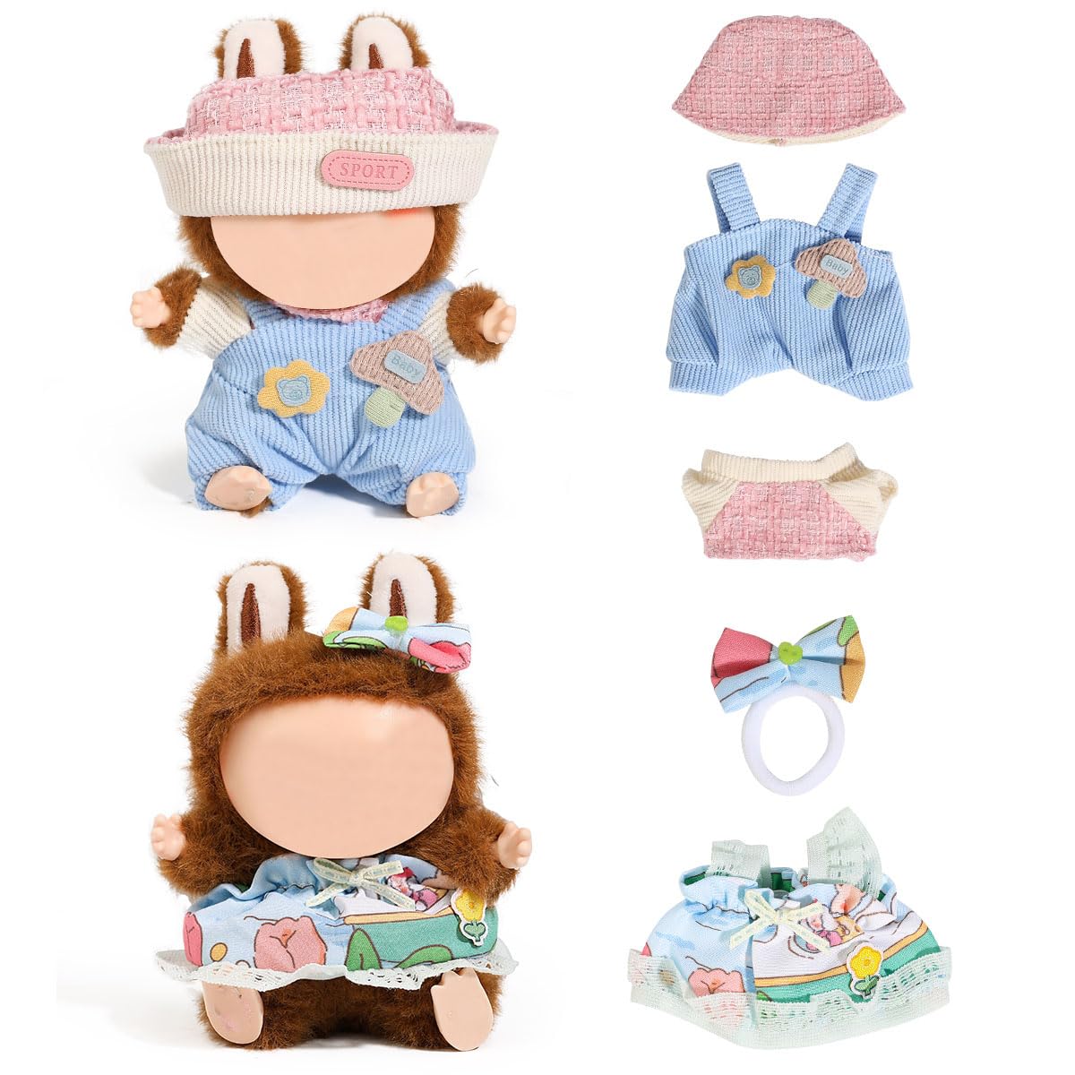 (2 Pack) XMBYGY Clothes for Labubu (for 17/15cm Standing/Sitting Doll) (NO Doll) - Clothes Accessories Dress up for Dolls Included Figures Clothes Skirt and Hat for Girls and Woman