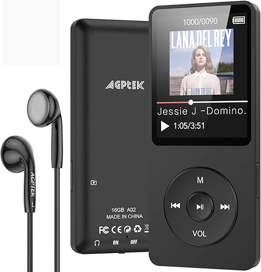 AGPTEK MP3 Player 16GB Bluetooth 5.0 mit Kopfhörer, 1.8 Zoll 70 Stunden