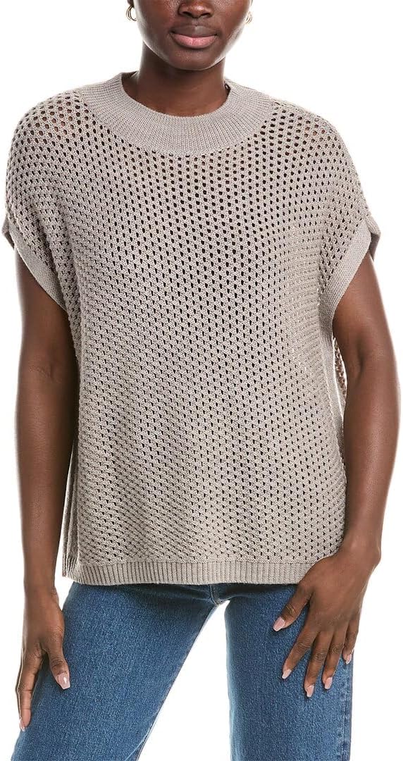 EILEEN FISHER Womens Mock Neck Wool Square Sweater, Gray, M