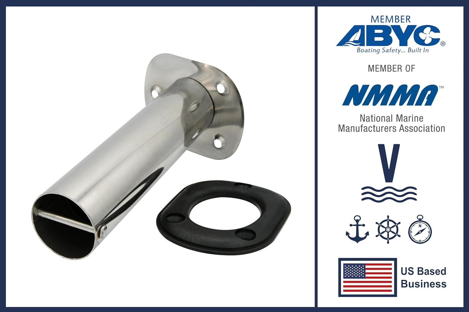 Vinland Marine Flush Mount Rod Holders for Boat, 304 Stainless Steel 15°, 30°, 90° Flush Mount Rod Holder, Gunwale Rod Holders, Gunnel Rod Holders for Boat, with Black Rod Holder Insert