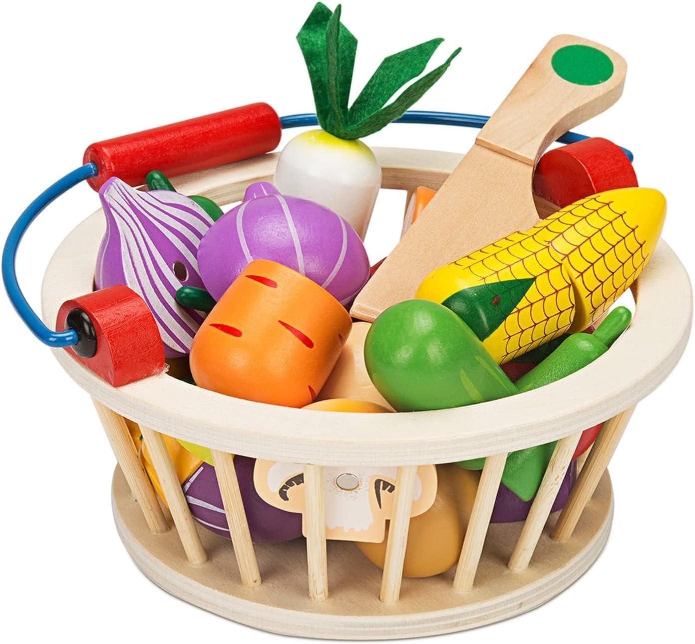 Victostar Magnetic Wooden Cutting Fruits Vegetables Food Play Toy Set with Basket for Kids (Vegetables)