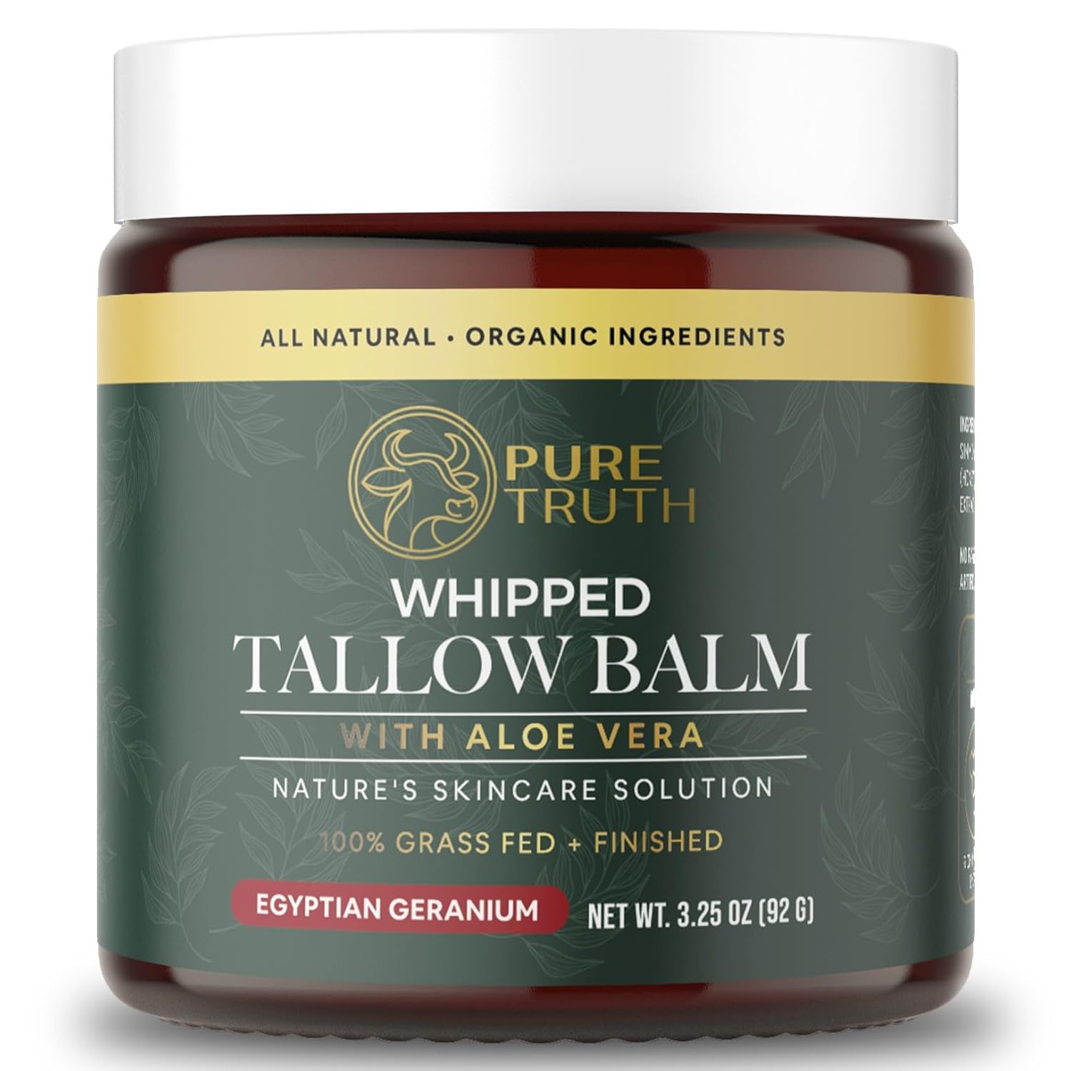 100% Grass Fed & Finished Beef Tallow for Skin – Whipped Tallow Honey Balm with Organic Aloe Vera & Jojoba Oil (Egyptian Geranium) – Face Moisturizer + Body Lotion – For Eczema, Lip Balm, Men – 3.25oz