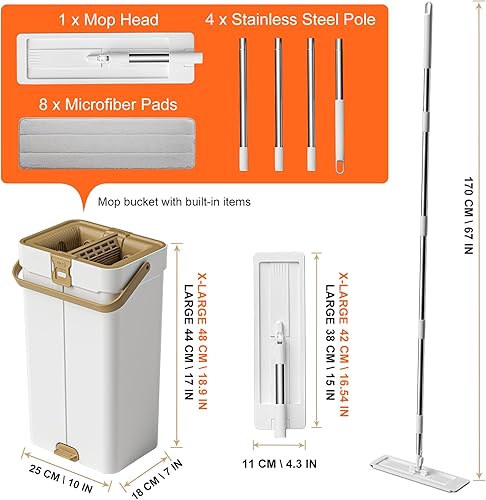 Miniatura 6 de JEOPEM Trapeador y cubo con juego de escurridor, trapeadores planos para limpieza de pisos, almohadillas de microfibra y cabezal de trapeador, uso