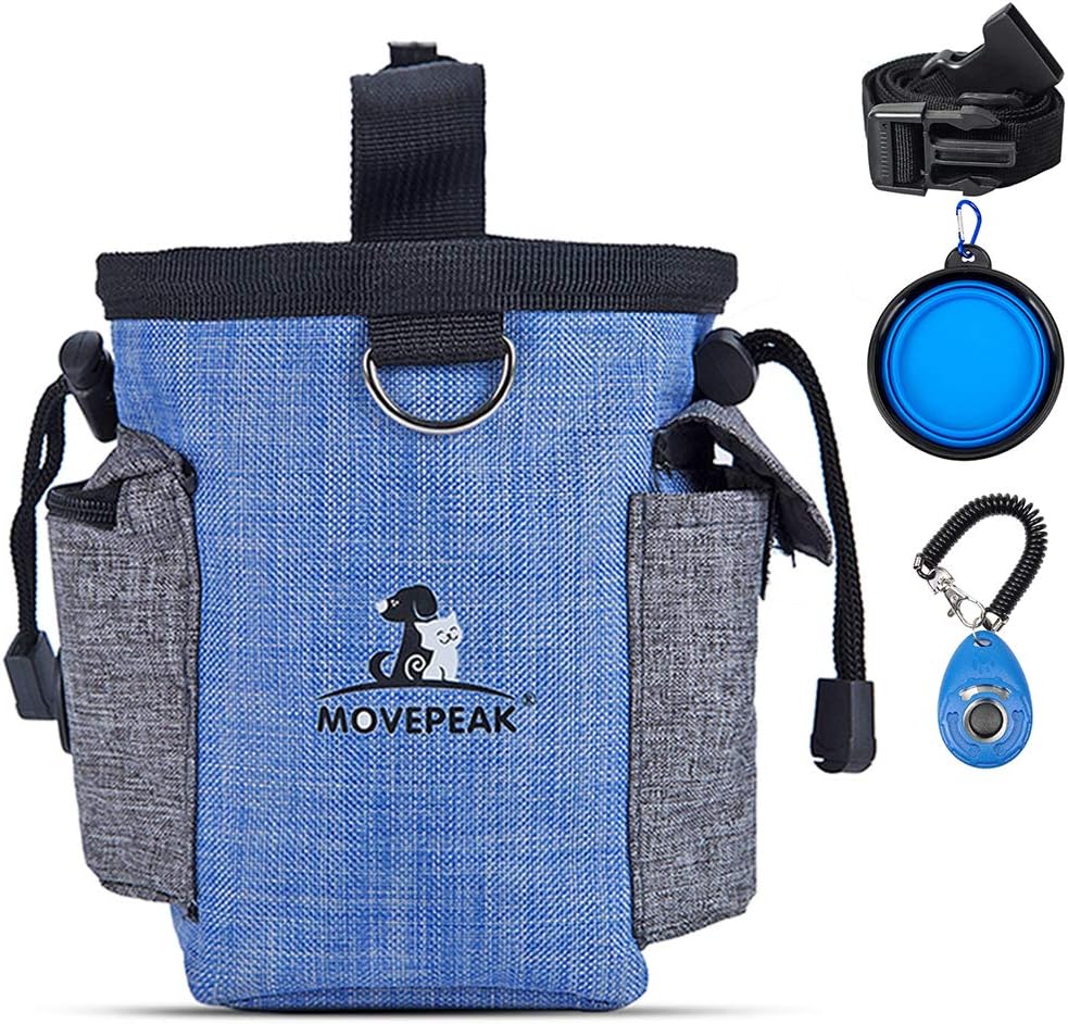 Aili Ye Dog Treat Pouch, Dog Treat Bag with Dog Bowl, Pet Training Clicker for Training Small to Large Dogs, Easily Carries Pet Toys, Kibble, Treats (Blue2) : Pet Supplies