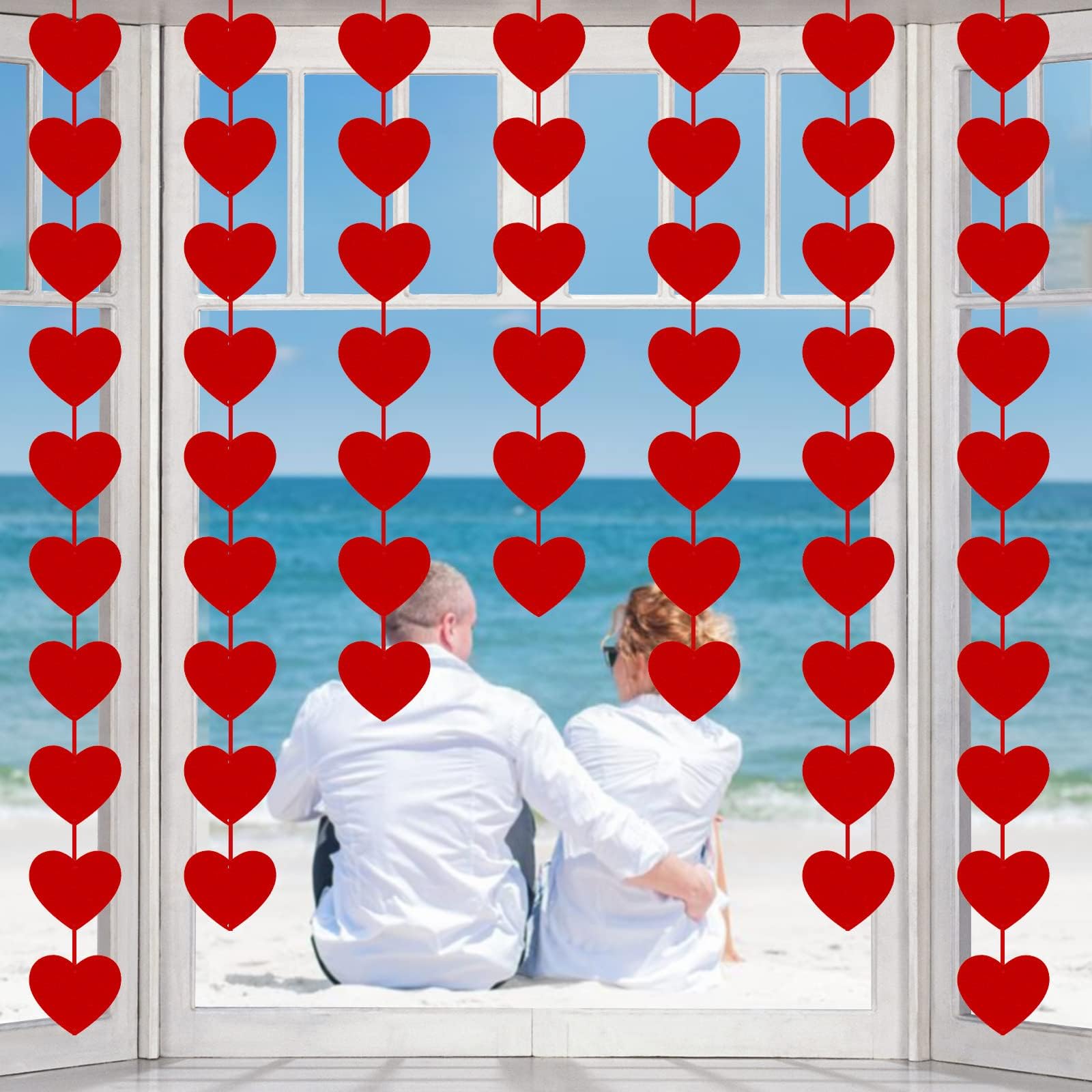80 Red Felt Heart Garland Valentine Garland for Valentines Decor Wedding Birthday Party Supplies