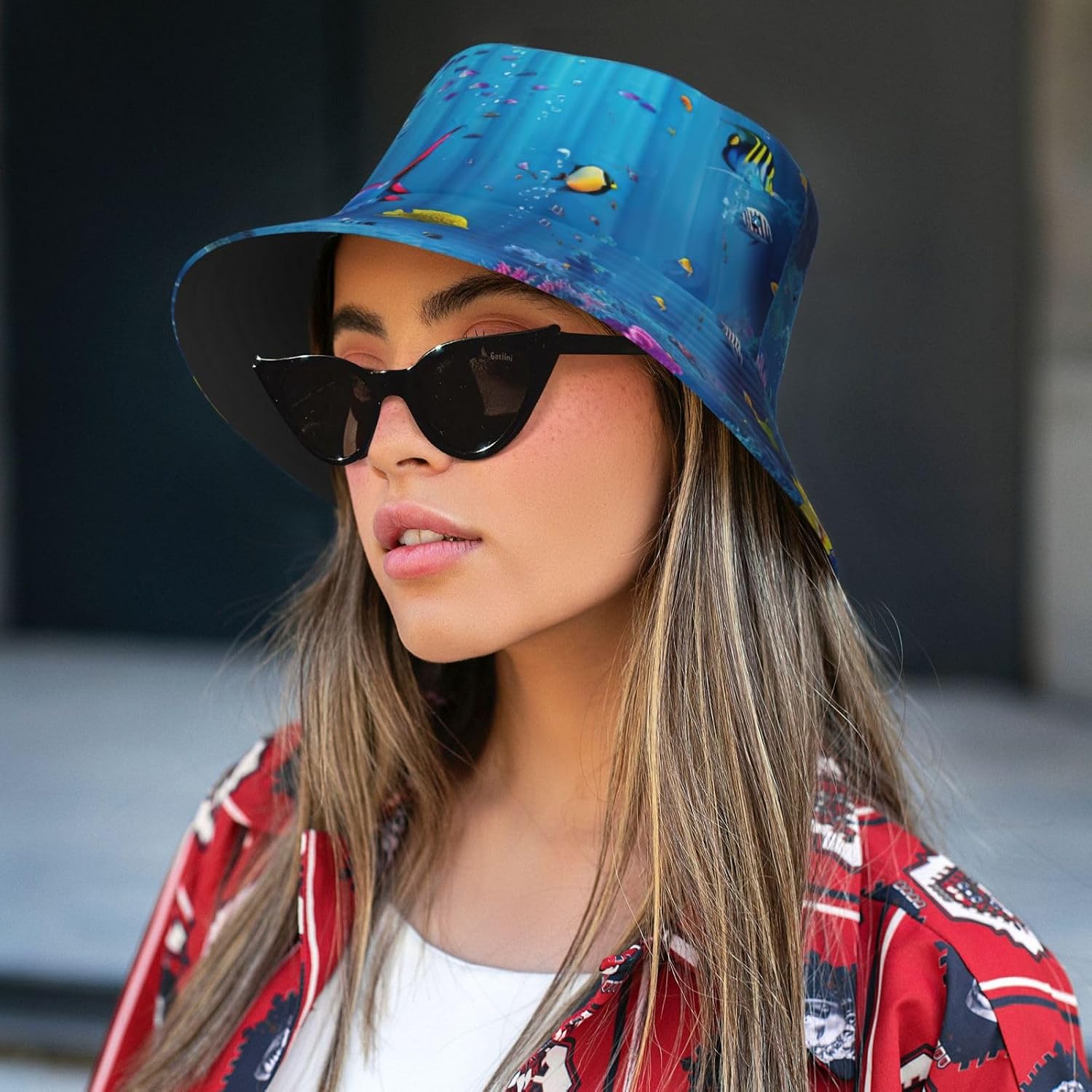 Colorful Ocean Theme Print Sun Hat Outdoor Fisherman Cap Summer Bucket Hat Beach for Men Women