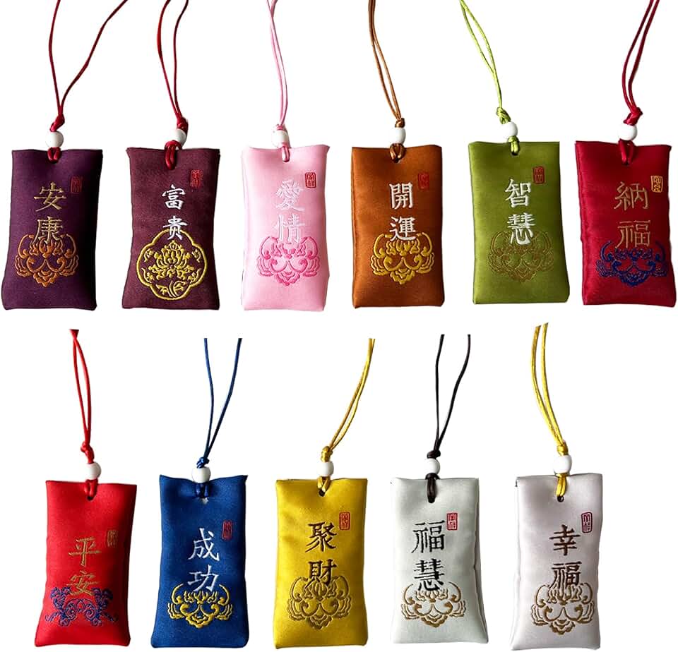 11 Piezas Bolsa de Bendición, Suerte Amuleto Japonés, Bordado, para Macetas, Espejos de Automóviles, Puertas