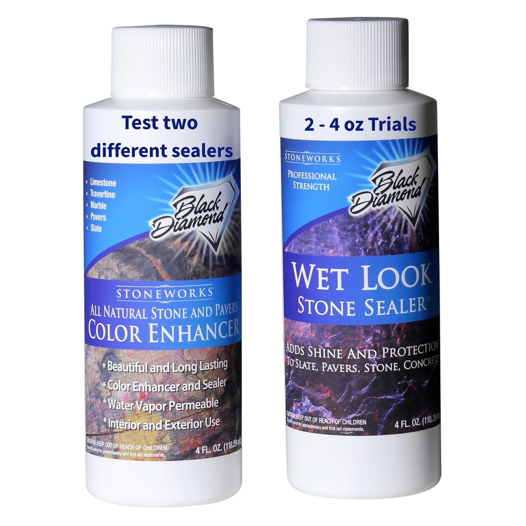 Wet Look Natural Stone Sealer. Durable, Long-Lasting Gloss Protection. Interior and Exterior Pavers, Slate, Sandstone, Travertine, Flagstone, Driveways, Garage Floors, etc. Black Diamond Stoneworks