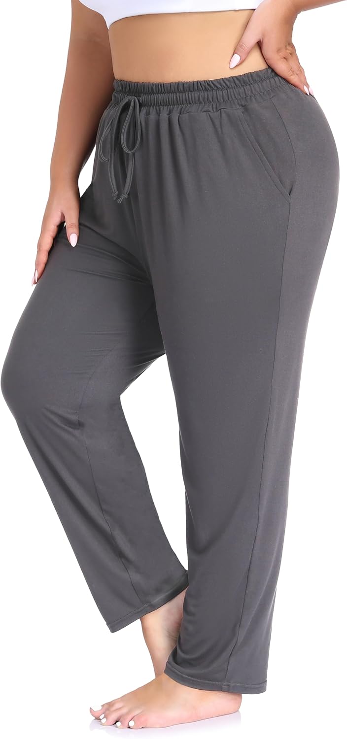 ZERDOCEAN Women's Plus Size Casual Yoga Pants Straight Leg Comfy Relaxed Joggers Lounge Pants Drawstring with Pockets - Image 2