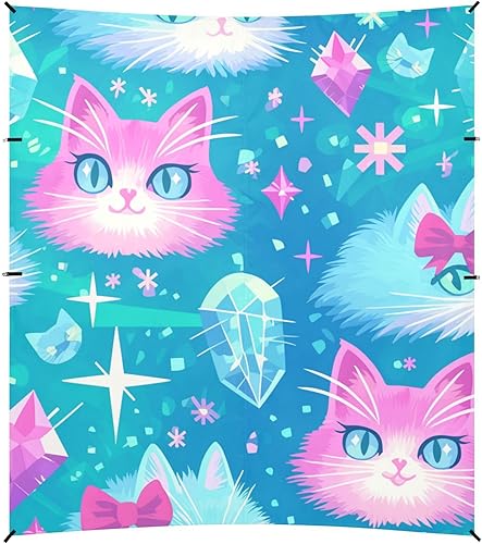 Miniatura 2 de Pink Blue Cats Foldable Beach Canopy UPF50+ Protection Waterproof Large Sun Shade with Carrying Bag for Camping, Fishing, Backyard Fun