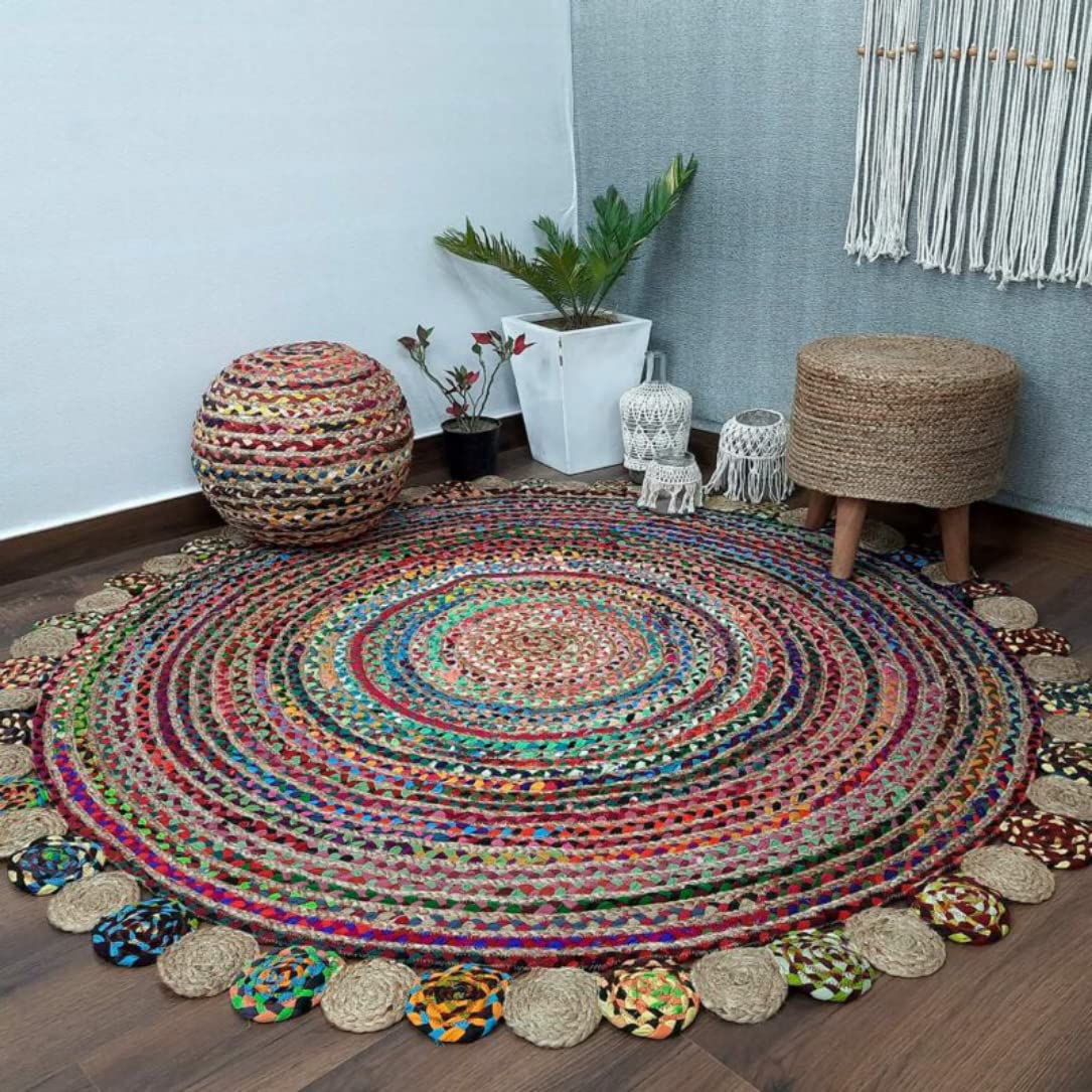 K.G.N. Handmade Round Shape Braided, Jute & Cotton, Chindi Ruge Round Carpet for Bedroom Living Room Dining Room and Home Decor (Multiclour, 5 x 5) feet (B09LS9GV4R) Amazon Price History, Amazon Price Tracker