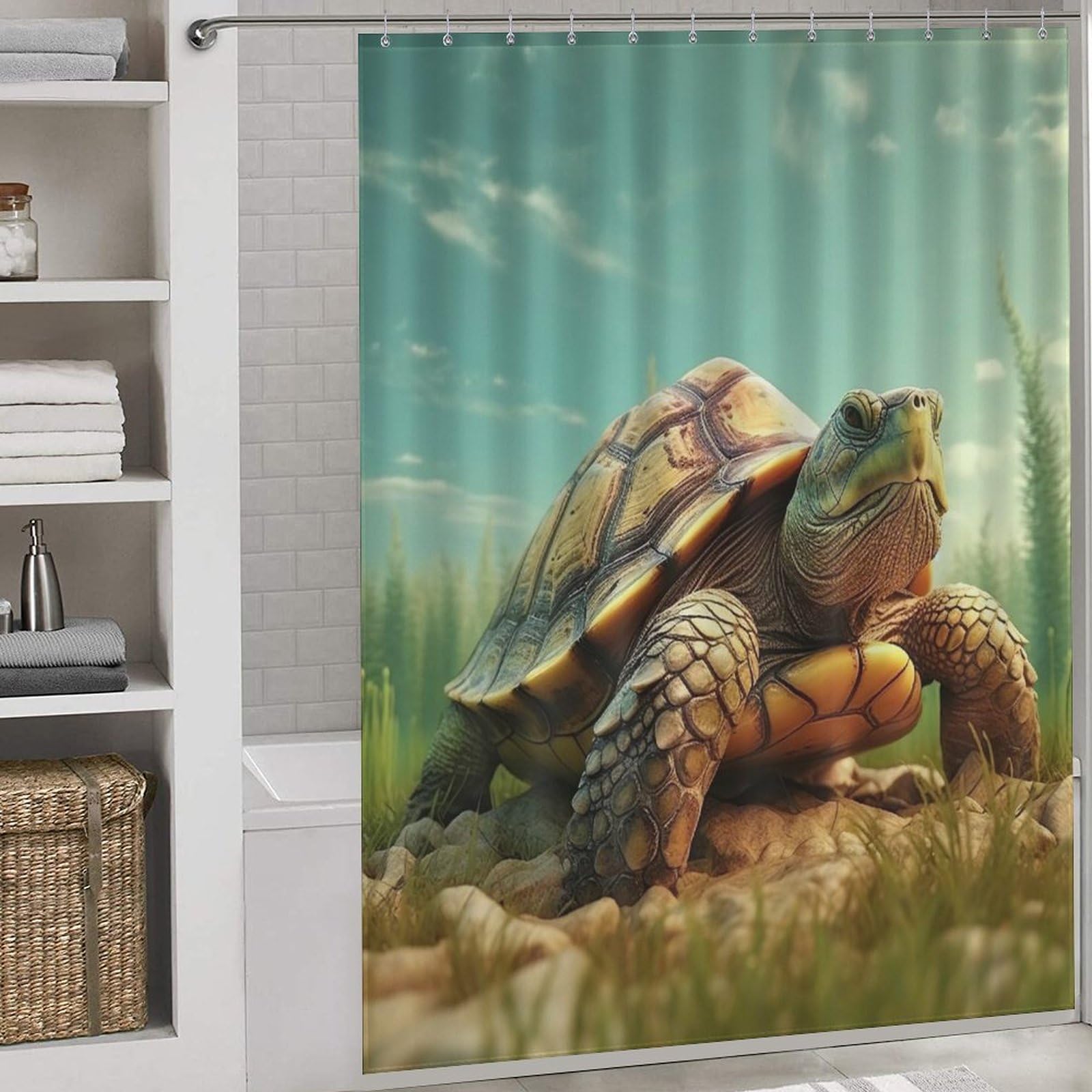 Rideau de douche motif tortue pour créer une ambiance spa et océanique à la maison