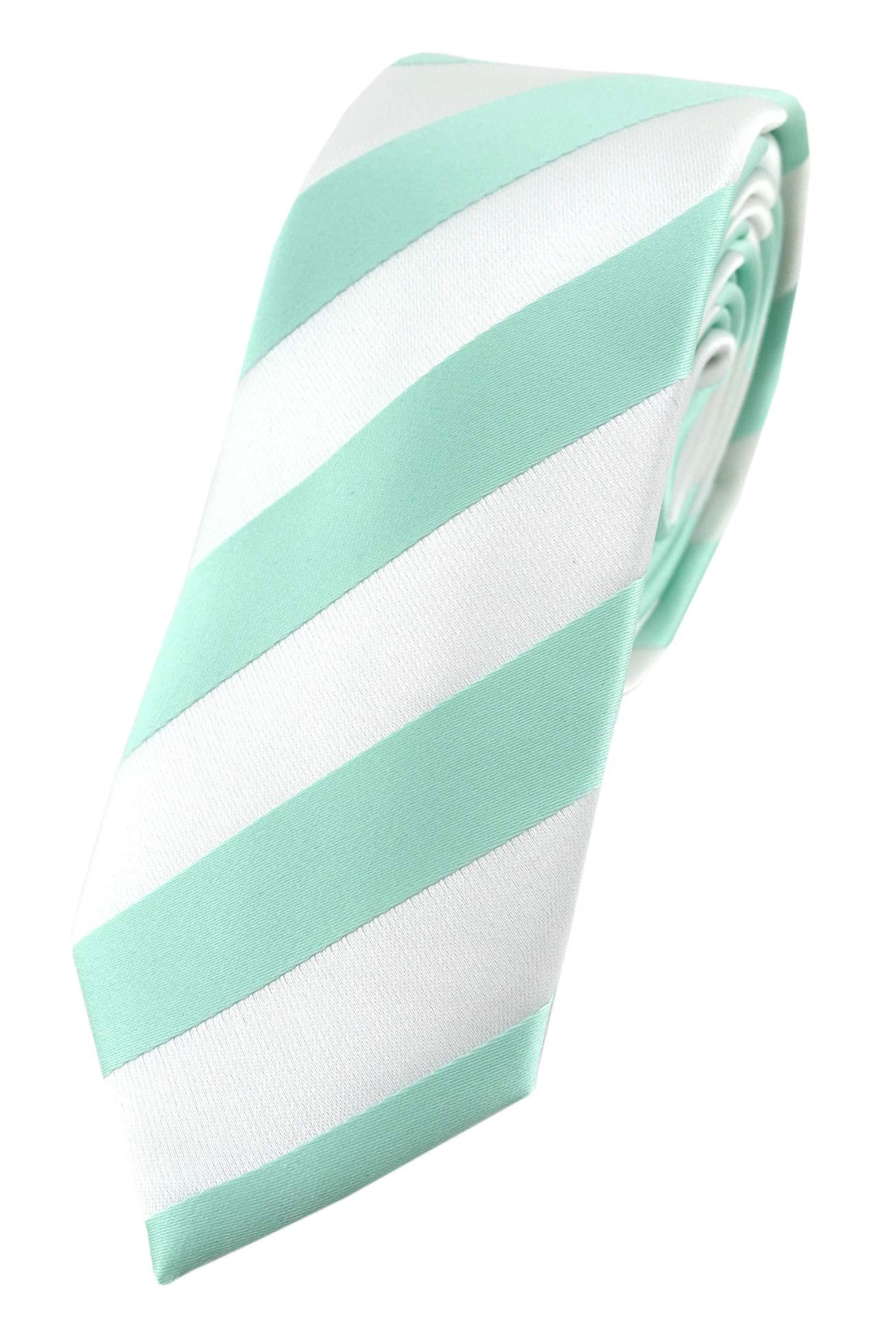 TigerTie - Slim Designer Tie in Striped, Mint white, Größe: ca. Länge 150 cm, Breite 6 cm
