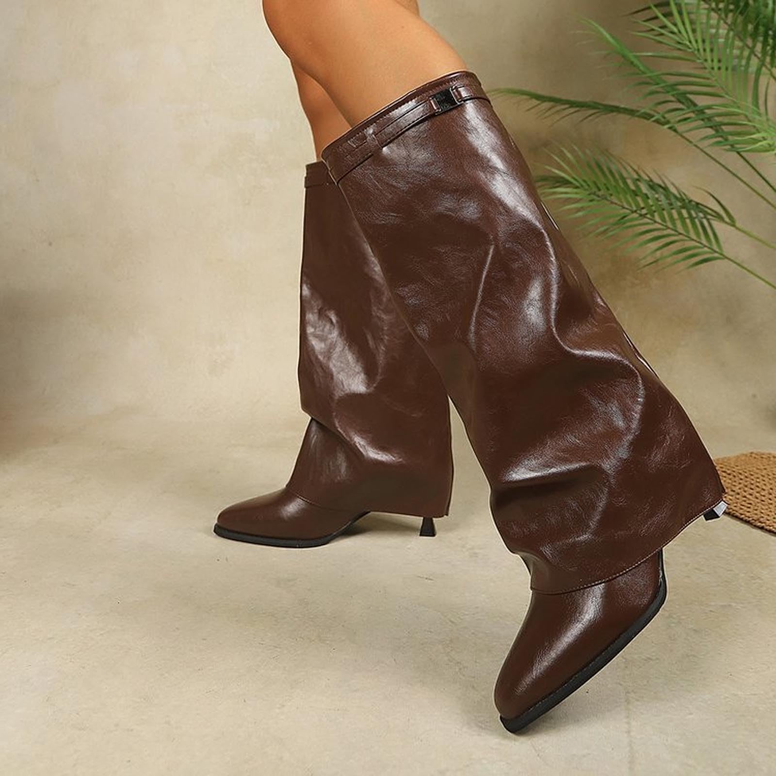Damen Langschaft Stiefel Winter Optik Mittelhoch Stiefeletten mit Absatz | Spitzenschuh, Blockabsatz, Wildlederoptik, mittelhoher Schaft, Schlanke Passform, Atmungsaktiv, Bequem, Komfort, Alltag