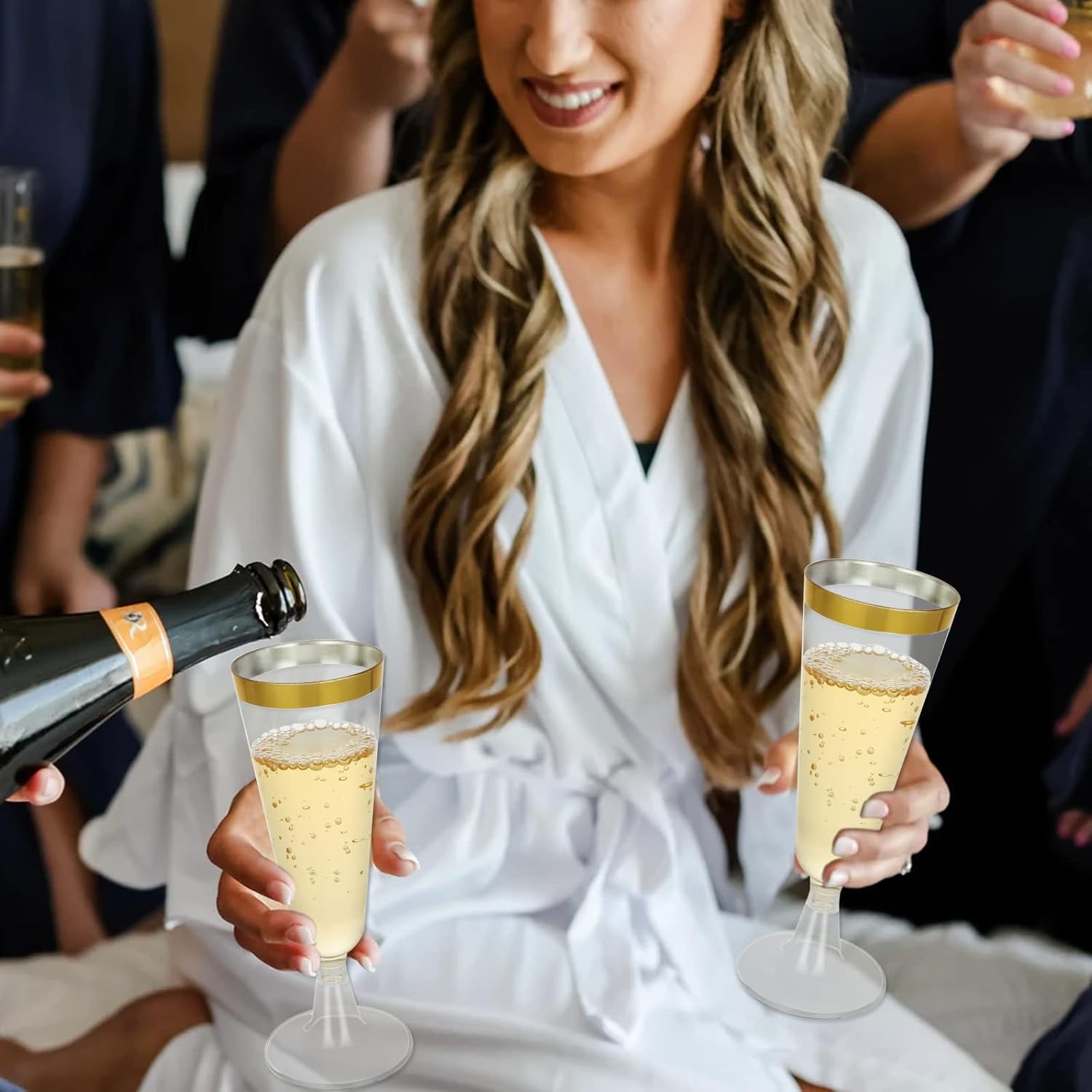 100 Pack Plastic Champagne Flutes, 5 Oz Disposable Champagne Glasses Gold Rim Wine Flute Glasses, Clear Plastic Toasting Glass Mimosa Cocktail Cups for Bar Parties Wedding (160ml) - Image 7