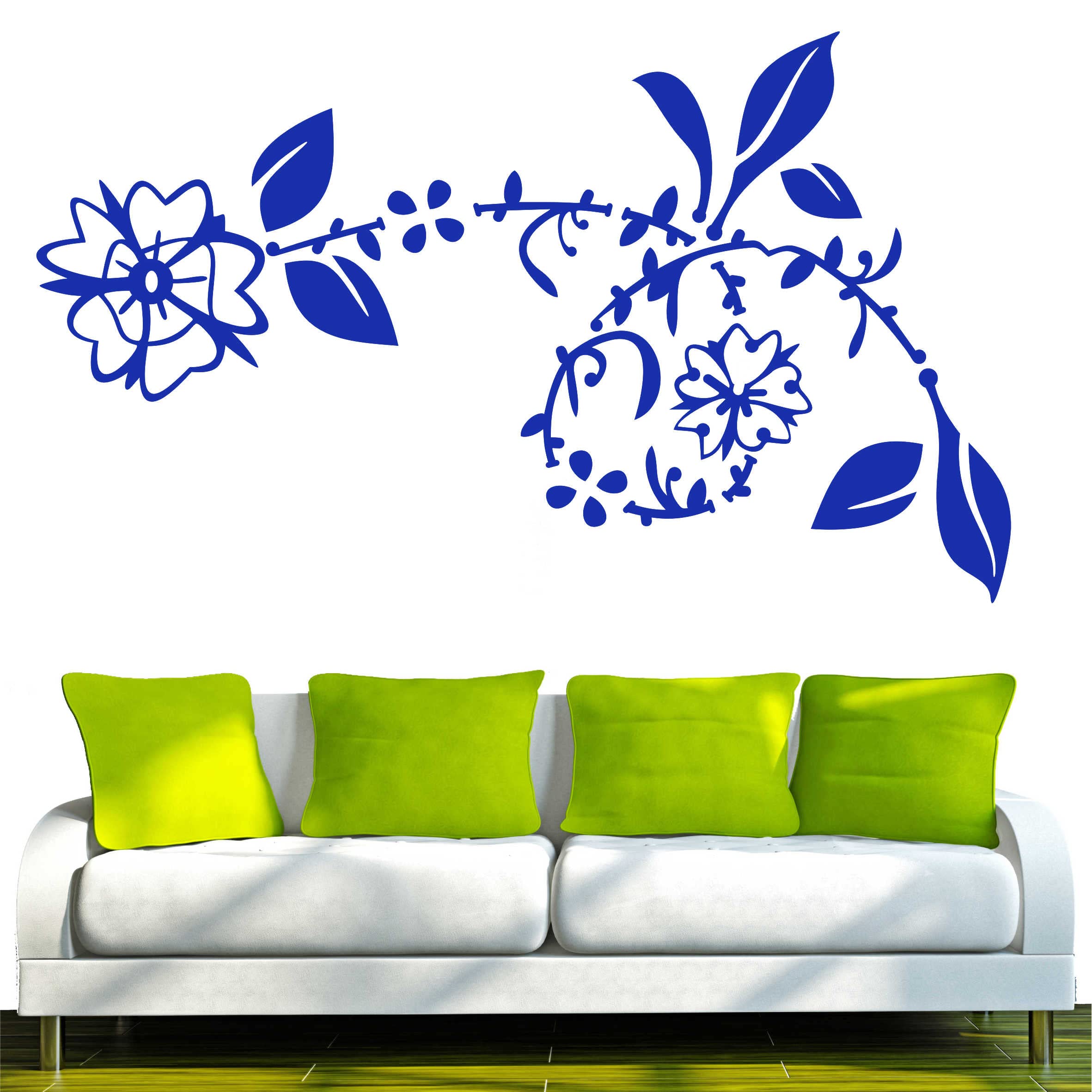 INDIGOS UG - Decalcomanie da muro - adesivi da parete - Murale - f358, floreale, 240 x 79 cm - blu - Decorazione per soggiorno, camera dei bambini, ufficio, scuola