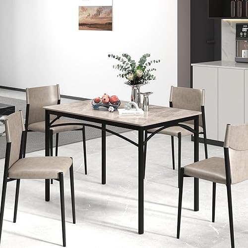 GOFLAME Mesa de comedor de piedra sinterizada de 43 pulgadas para 4, mesa de cocina rectangular con mesa de mármol sintético y marco de metal, mesa