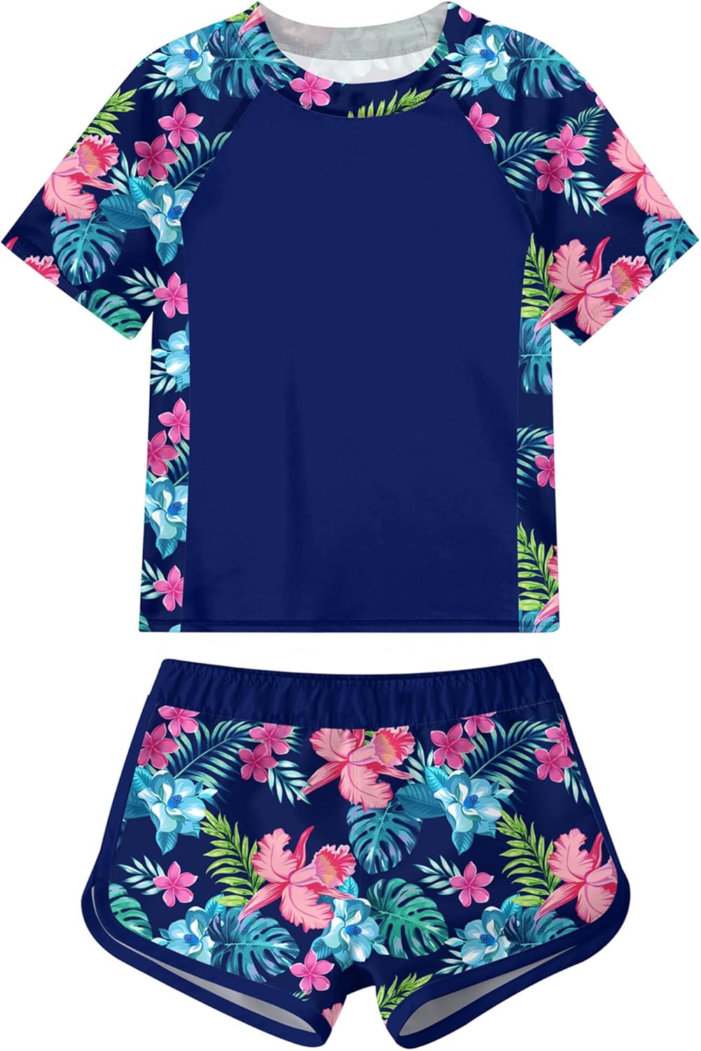 Idgreatim Girls Rashguard Swimsuit 2 Piece Short Sleeve Bathing Suit UPF 50+ Sun Proction Swimwear Size 8-16T