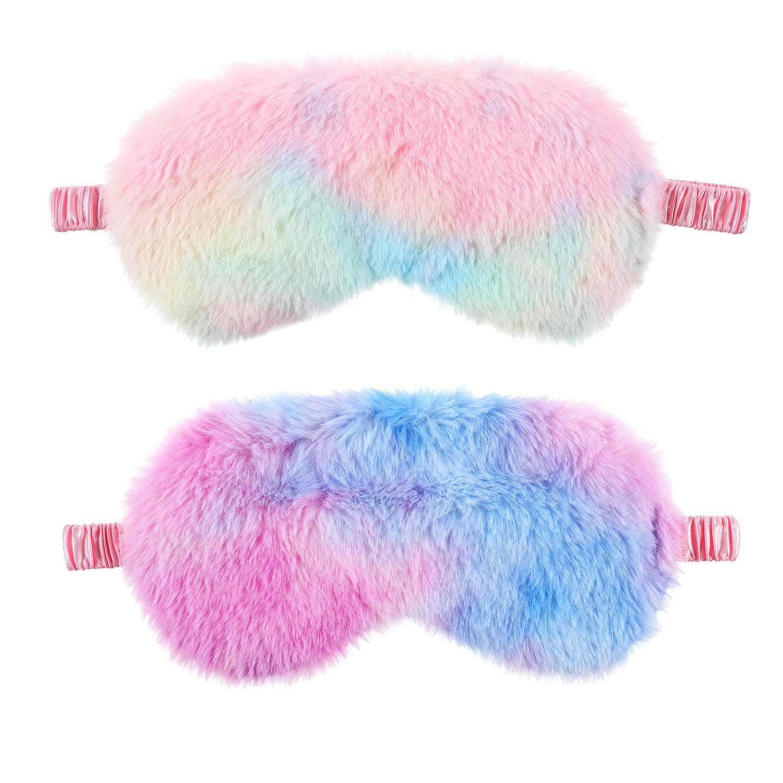 Sleep Mask for Kids 2 Pcs Soft Plush Kids Eye Mask for Sleeping Comfortable Rainbow Color Sleeping Eye