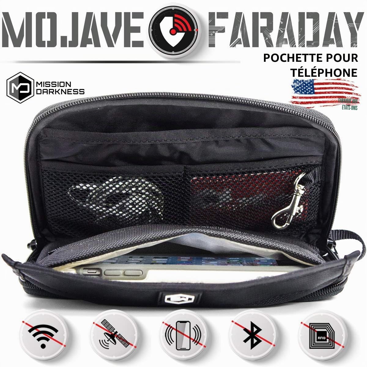 Mission Darkness Mojave Faraday Phone Bag — Multi-Functional Travel Case with Accessory Pockets and Built-in Faraday Sleeve/Signal-Blocking, Anti-Tracking, Anti-Hacking, EMF Reduction