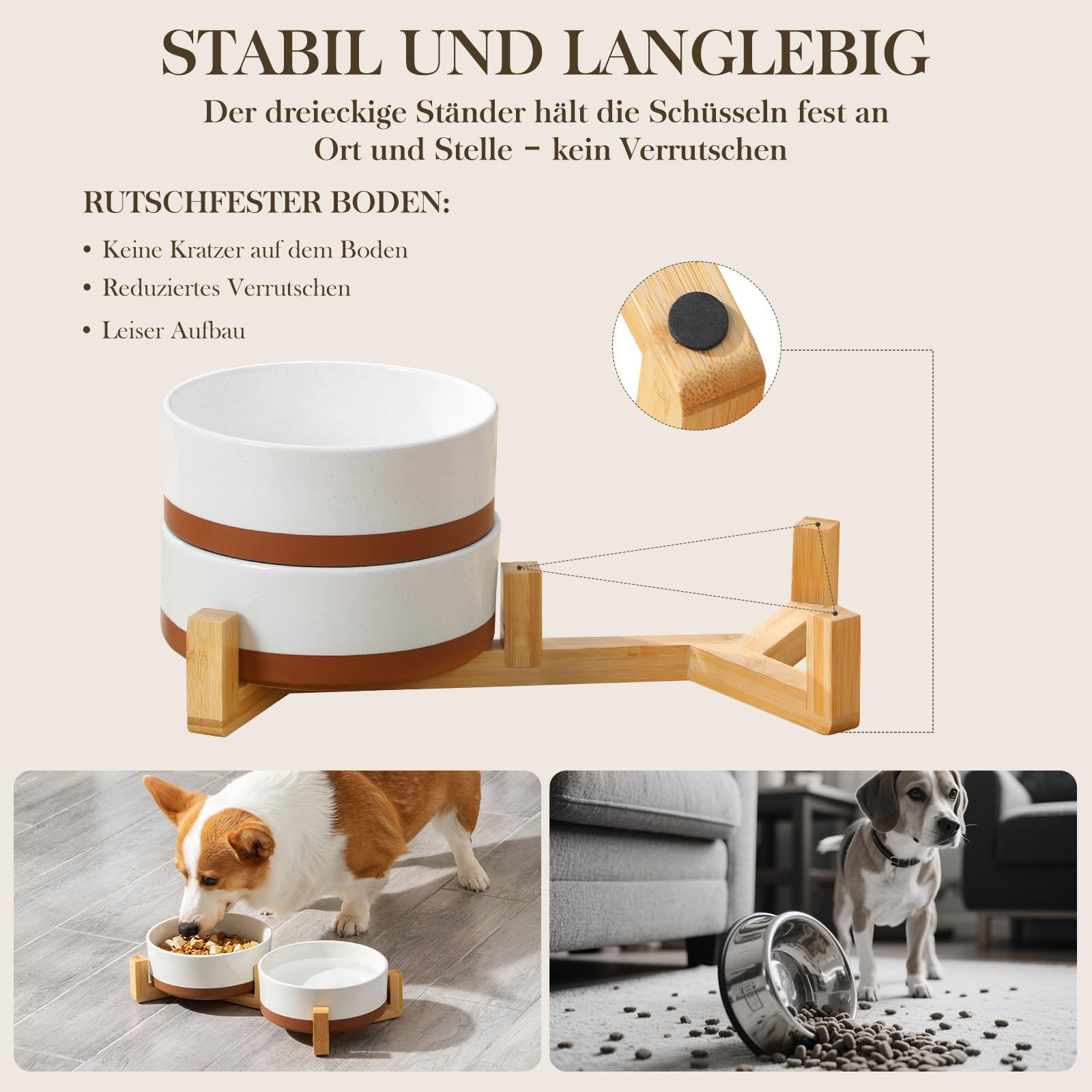 MALACASA Hundenapf Keramik mit Bambus Ständer, 1140 ml Doppelte Futternapf für Mittelgroße Hunde Katzen, futternapf und wassernapf Hund, Rutschfester Stand, Spülmaschinenfest
