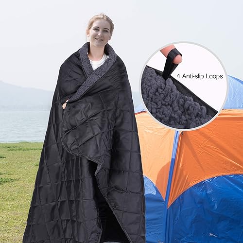 Miniatura 4 de REDCAMP Manta grande y cálida con forro de sherpa, manta para exteriores para clima frío, resistente al viento, para campamento, estadio, lavable a