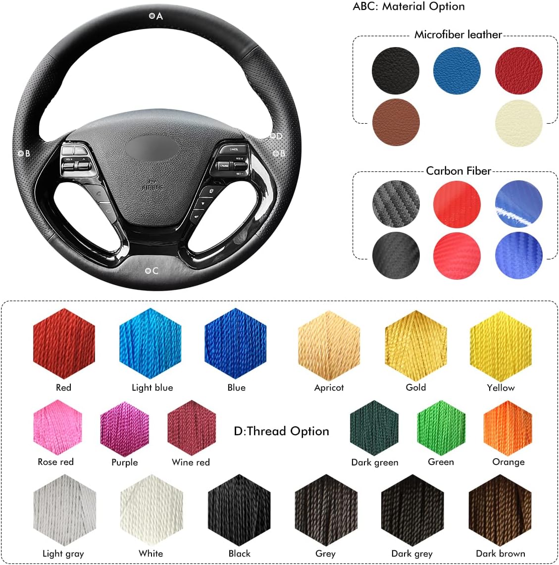 MEWANT DIY Black Artificial Leather Steering Wheel Cover for Kia Forte 2014-2018 Forte Koup 2014-2016 Forte5 2014-2018
