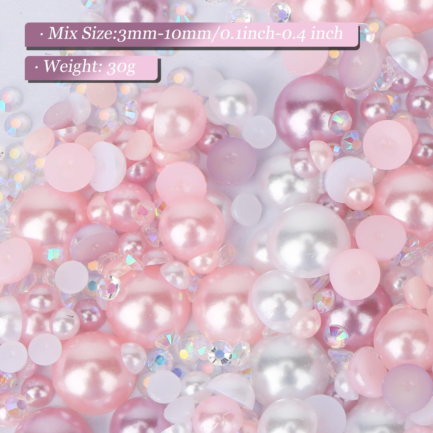 OWill 30 g Mix Flat Back Pearls and Rhinestones for Crafting Mixed Colour Multi-Size for Hair Gems Nail Pearls Makeup Gems Face Pearl (Pink&Purple) - Image 3