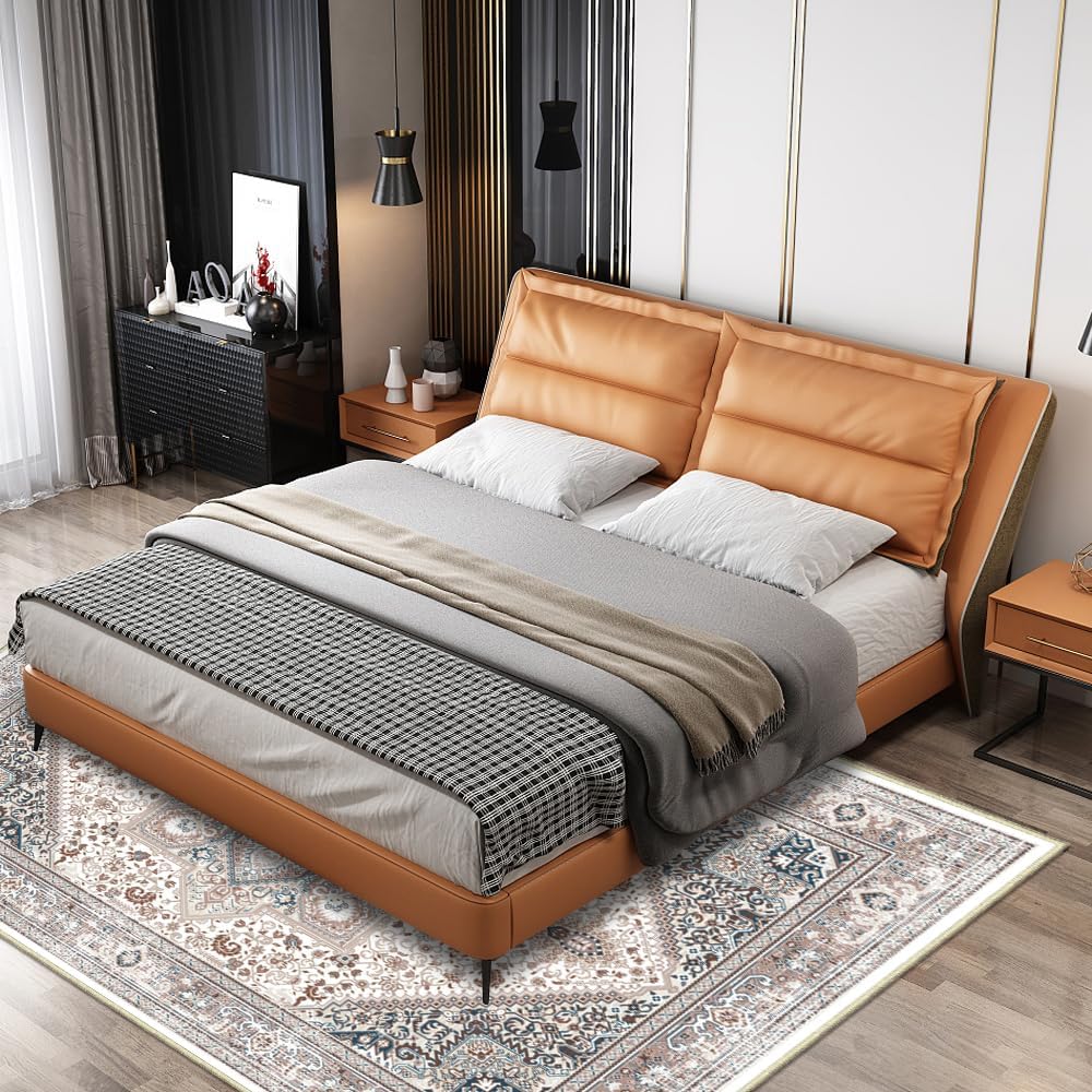 INVIN ART Machine Washable 5x7 Non-Slip Area Rug, Stain-Resistant Pet Friendly Carpet, Vintage Floral Print Transitional Style Low-Pile Floor Mat for Living Room, Bedroom, Home Office,Series#6