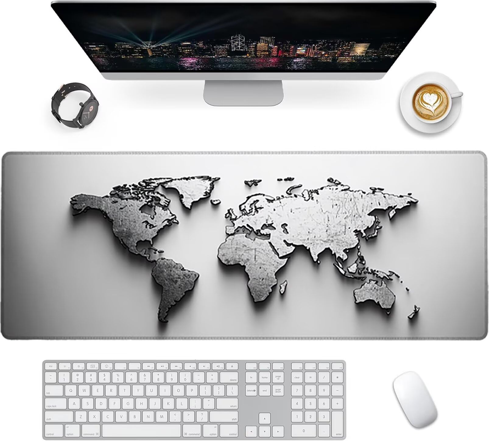 Lpfieonn Karte Großes Schreibtischunterlage, XXL Schreibtischunterlagen, Weiß XXL Wasserdicht Gaming Mousepad mit Vernähter Rand und Rutschfeste Gummibasis, für Laptop/Hause/Büro 120x60cm PF-3419