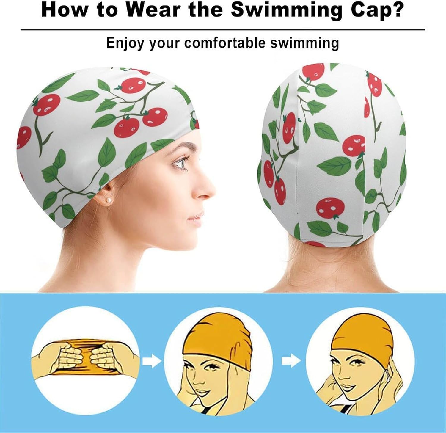 Cranberry Leaves Womens Swim Cap for Men Adult Swimming Hat Curly Short Medium Long Hair