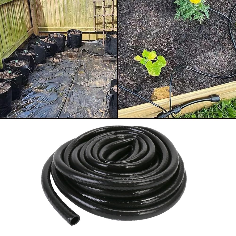 Tubo de riego de 12 m, manguera de riego de jardín de PVC de 1/2 pulgada, diámetro interior de 13 mm/diámetro exterior de 16 mm, tubo de riego por goteo negro para jardín, césped, invernadero