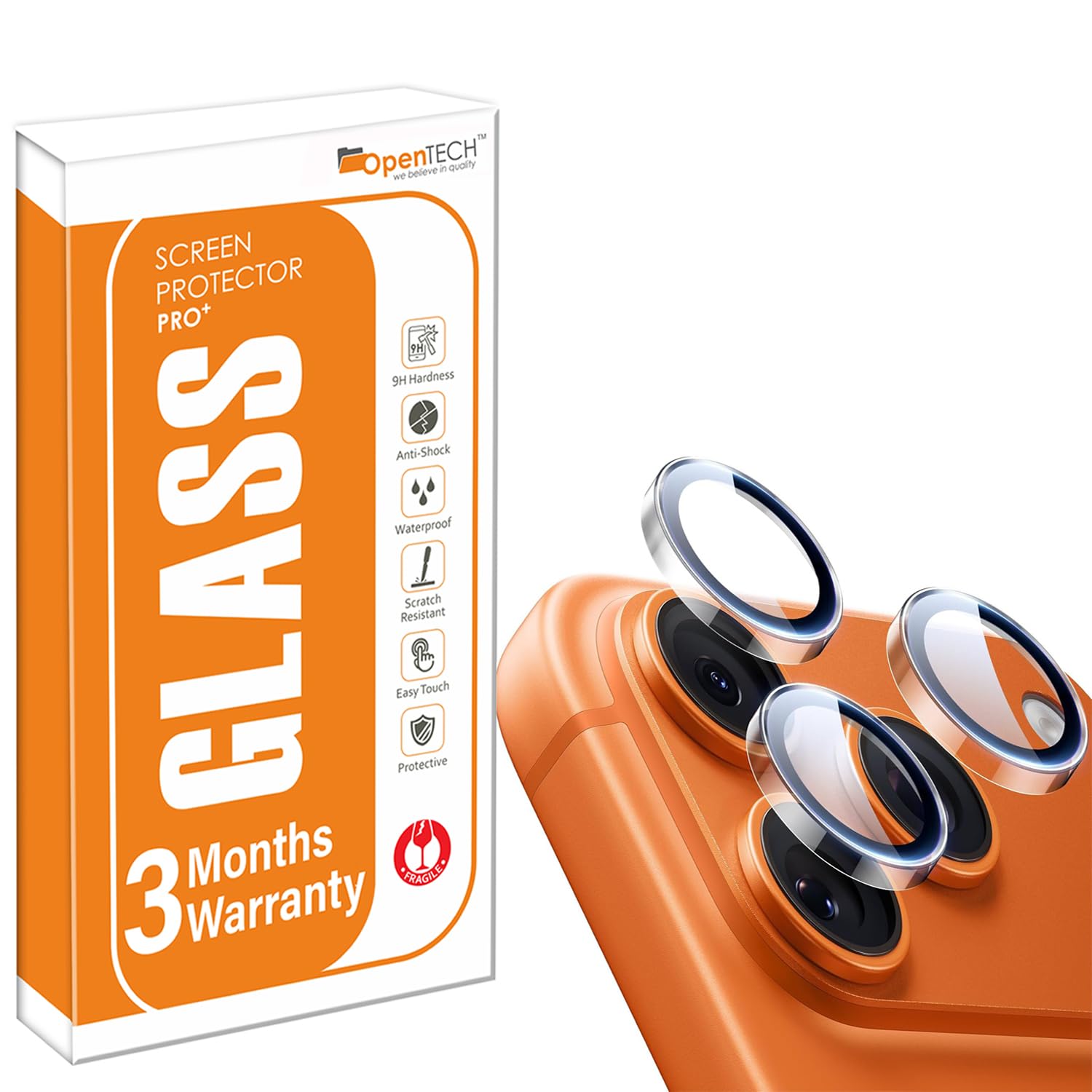 OpenTech® Camera Lens Protector For iPhone 17 Pro Max/17 Pro/16 Pro Max/16 Pro/15 Pro Max/15 Pro/14 Pro Max/14 Pro Tough HD Individual 9H Tempered Glass