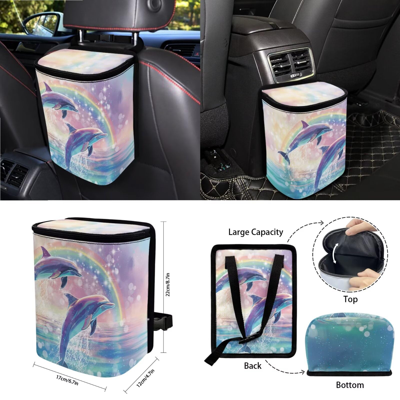 Set di coprisedili e coprivolante per auto con stampa delfino, con cuscinetti per cintura di sicurezza, copertura interna per specchietto retrovisore, borsa per la ventilazione dell'auto