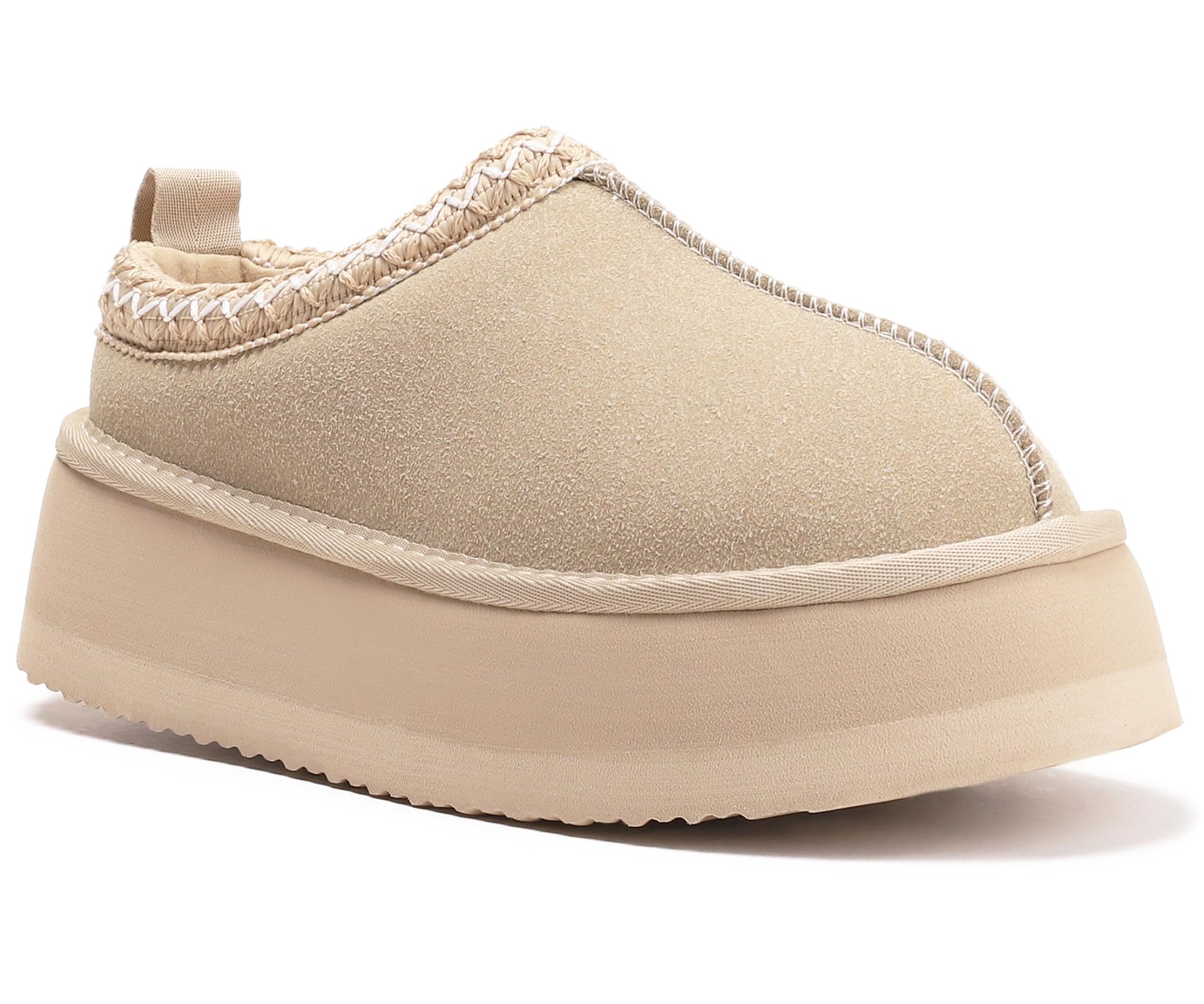 geabalWomen's Platform Fuzzy Cozy Slippers Genuine Suede Water Resistant Winter Platform Mini Boots with Memory Foam and Faux Fur Lining Comfy Fuzzy Clogs