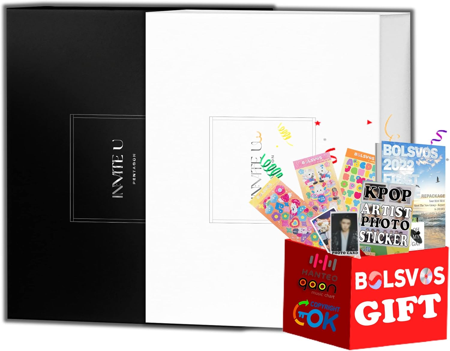 Pentagon - INVITE U [RANDOM Ver.] (12th Mini Album) ONE RANDOM Album+Pre Order Limited Benefits+BolsVos K-POP eBook (21p),3EA BolsVos Stickers for Toploader, Photocards