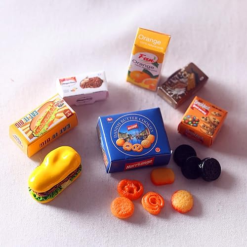 Miniatura 4 de Goodilest Mini casa de muñecas de muebles, 6 piezas de caja de comida en miniatura hecha a mano, surtido de paquetes de casa de muñecas DIY para