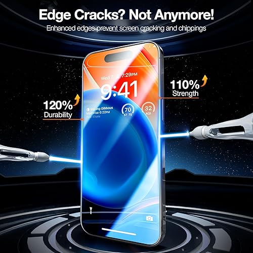 Miniatura 8 de TORRAS Diamond Shield - Protector de pantalla para iPhone 15 Plus protección de grado militar Vidrio templado irrompible 9H inastillable para iPhone