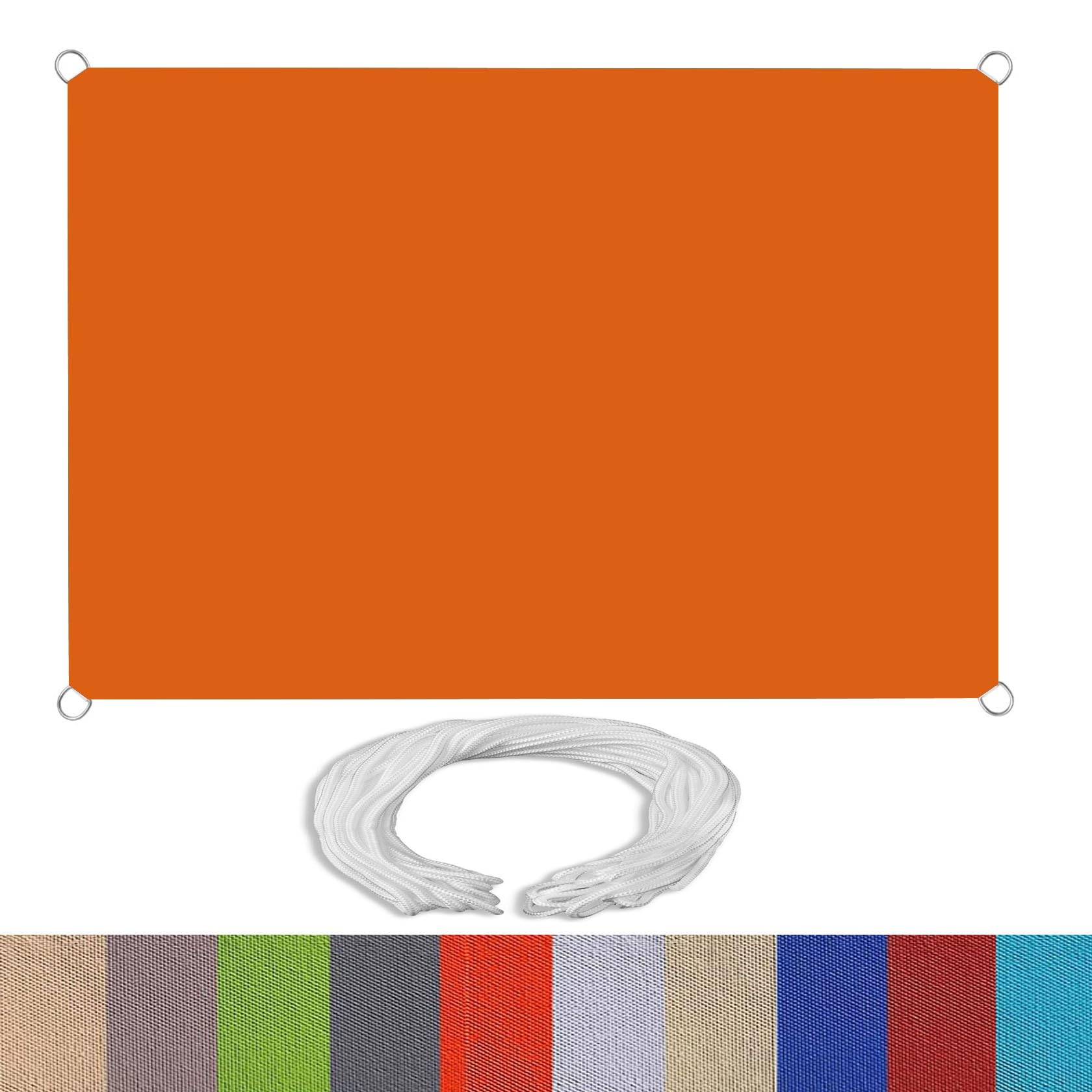 Voile d'ombrage rectangulaire 2x5m orange avec cordes de fixation pour balcon et jardin