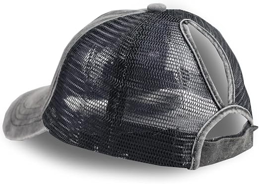 Toddler Baseball Hat With Ponytail Hole - Distressed Washed Adjustable Cap For Girls 3-10 Years, 100% Cotton