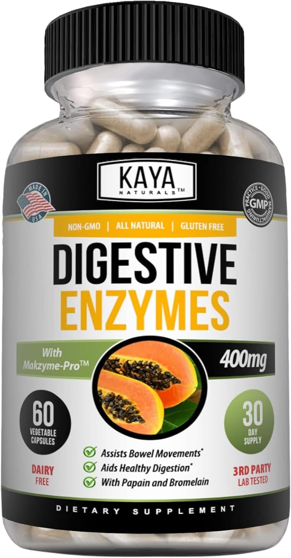 Kaya Naturals Digestive Enzymes with Prebiotics & Probiotics - Constipation & Bloating Relief - Weight Management Pills for Women & Men - Aids Immune Function - Digestion Support - 60 Veggie Capsules