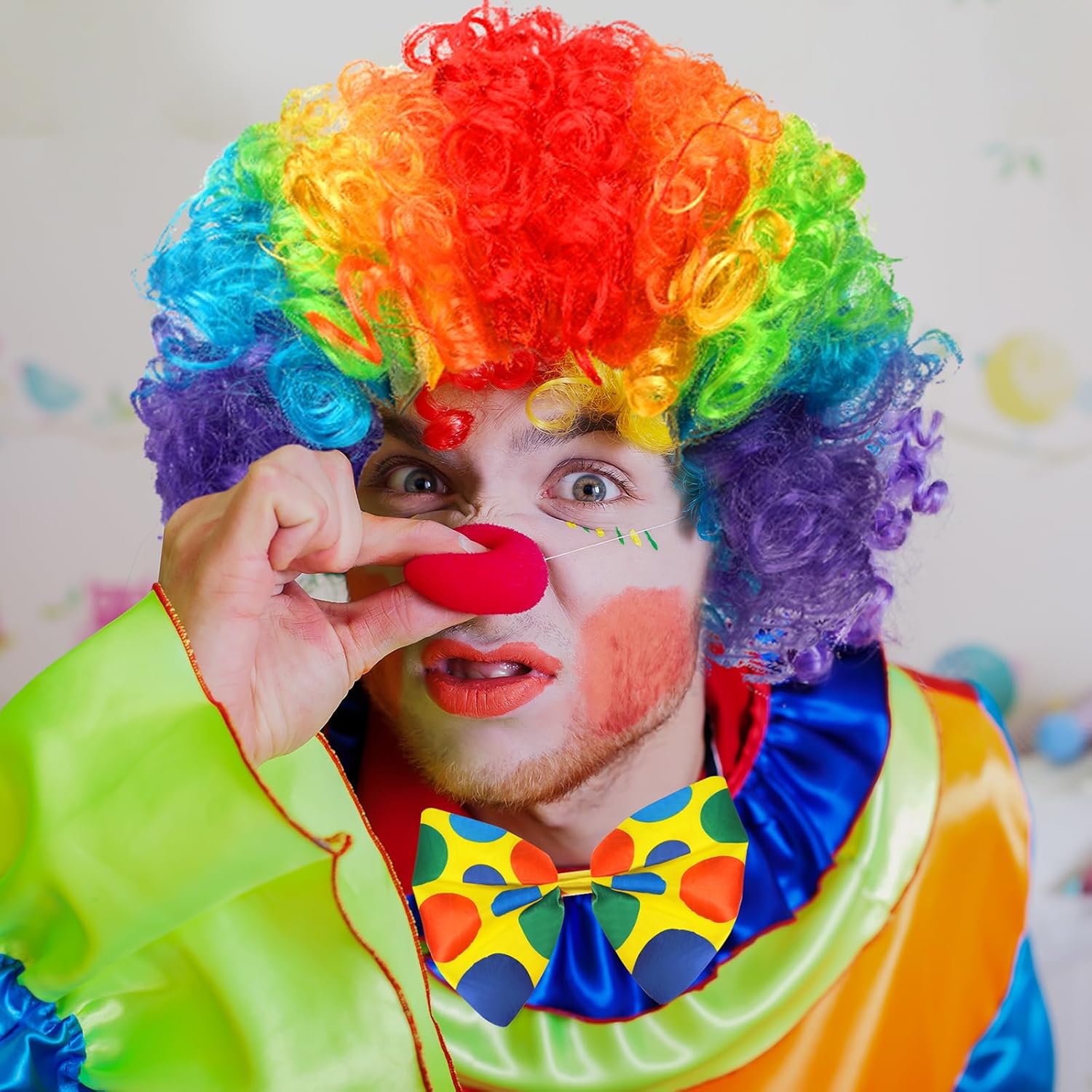 JaGely 10 Pcs Clown Costume Set, Clown Nose Wig Bow Tie White Gloves Funny for Halloween Christmas Carnival Circus Cosplay Party - Image 4