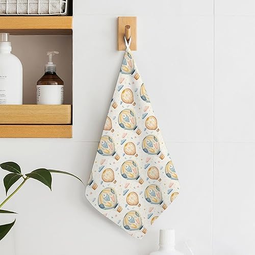 Miniatura 6 de Decorative Hand Towels for Bathroom - Retro Hot Air Balloon A Print Soft Absorbent Small Bath Hand Towels for Kitchen, Farmhouse, Spa, Hotel, Guest