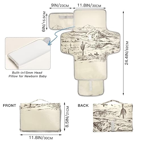 Miniatura 4 de West Desert with Cowboys - Cambiador de pañales portátil, impermeable, plegable, con almohada integrada, cambiador de pañales de viaje para bebé