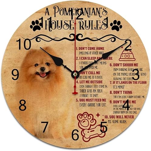 LetusZhogo A Pomeranians House Rules - Reloj de pared con diseño de reglas de la casa pomerania lindo reloj colgante de perro de 10 pulgadas